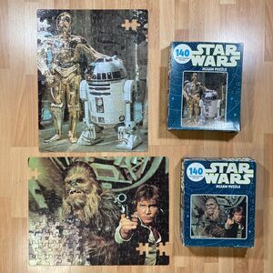 Star Wars Lot of 2 Vintage 1977 Jigsaw Puzzles: Han Solo, Chewbacca, C3PO,  R2D2